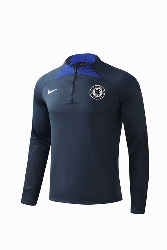 Chelsea Long Sleeve Zipped Tracksuit Black/Blue 2022-23