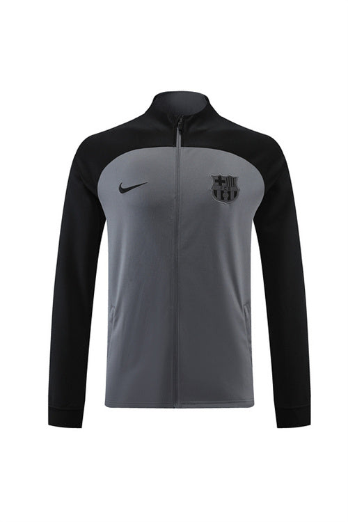 Barcelona Long Sleeve Zipped Tracksuit Grey/Black 2022-23