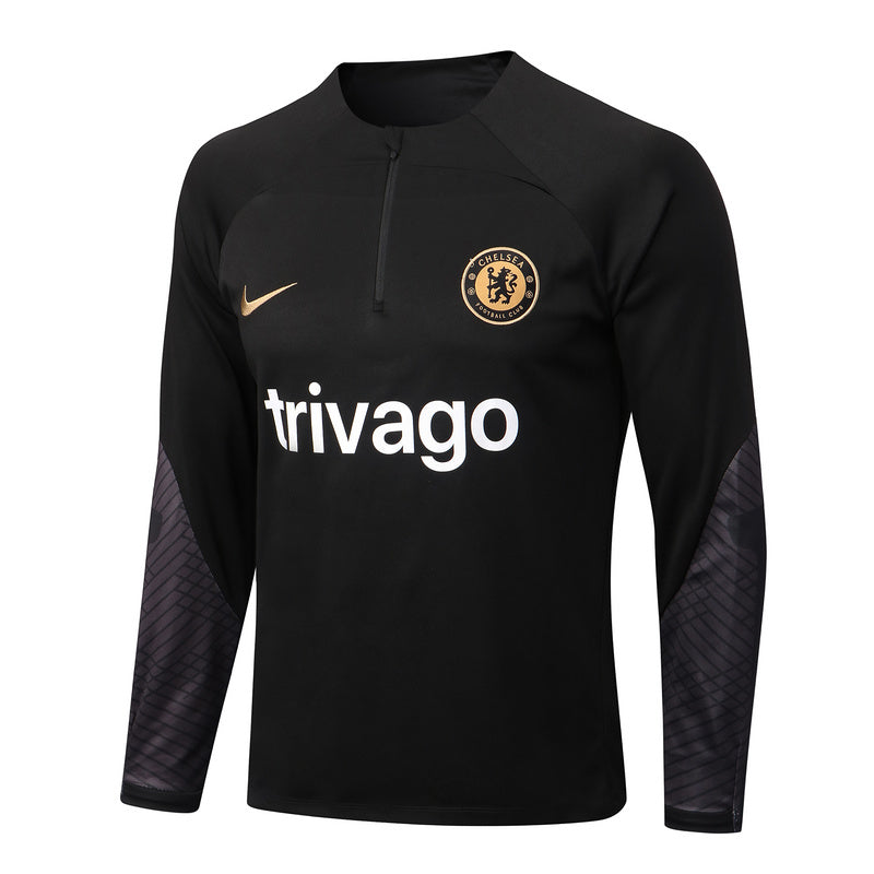 Chelsea Long Sleeve Tracksuit Black/Gold 2022-23