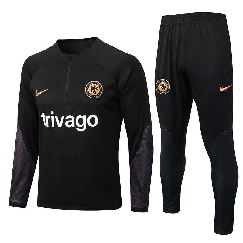 Chelsea Long Sleeve Tracksuit Black/Gold 2022-23