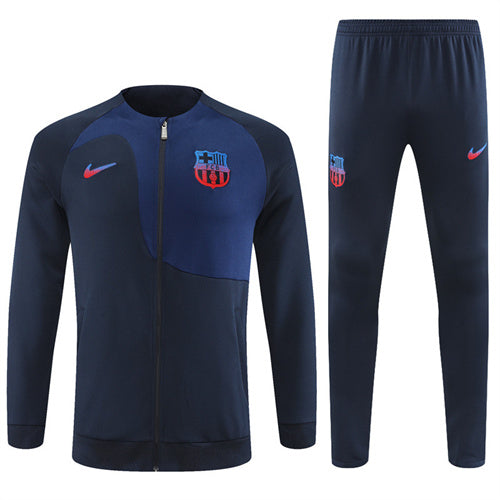 Barcelona Long Sleeve Zipped Tracksuit Navy (Coloured Logo) 2022-23