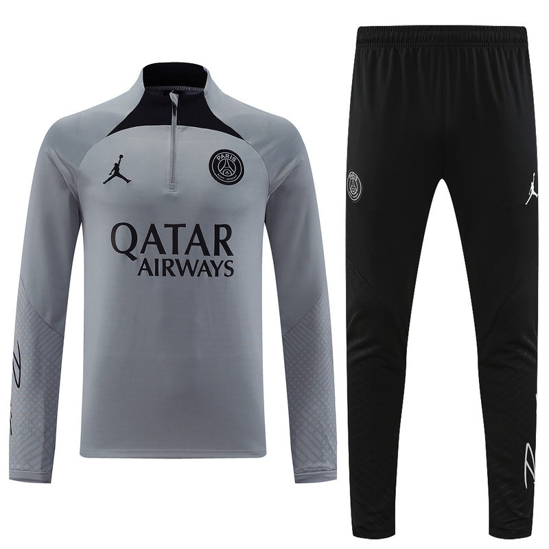 PSG Paris Saint German Long Sleeve Tracksuit Grey/Black 2022-23